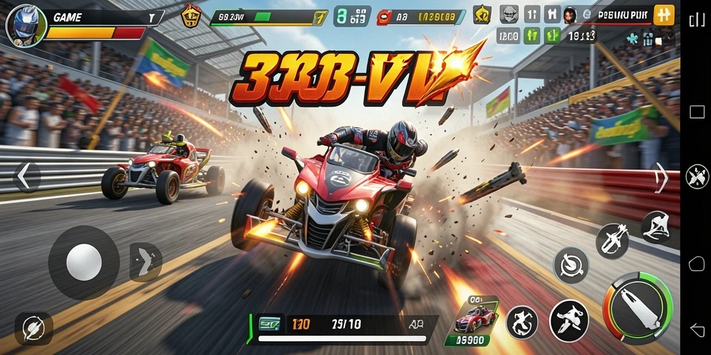 Tampilan gameplay mendebarkan dalam 333V dengan mobil balap yang cepat dan trek yang beragam.