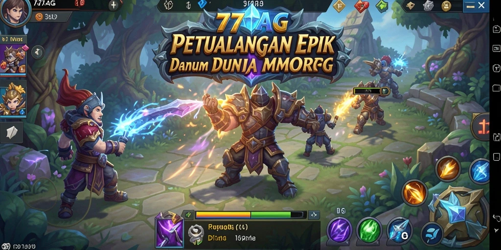 Screenshot gameplay 77AG menampilkan pertarungan seru di dunia MMORPG.
