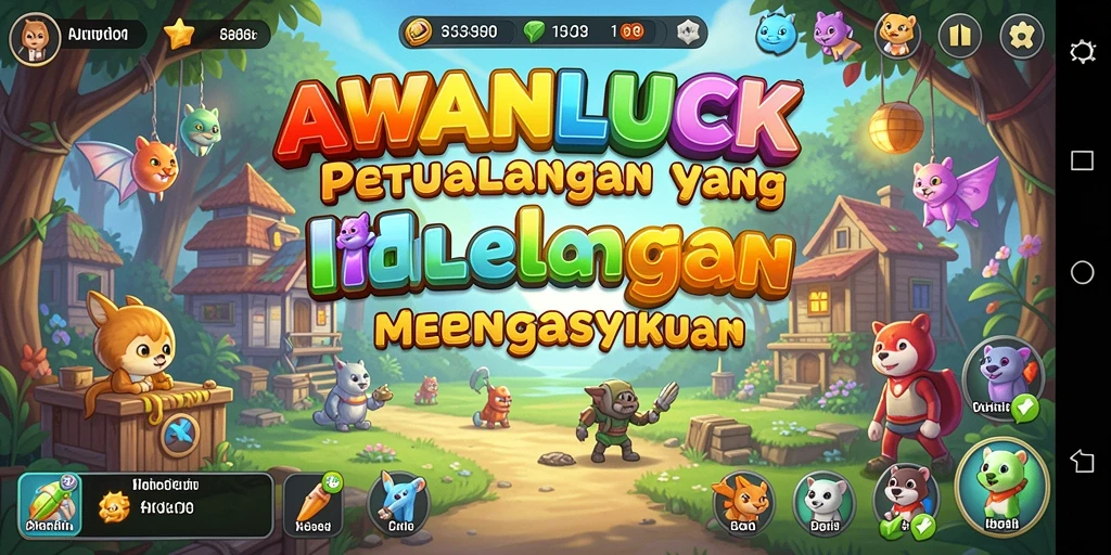 Screenshot gameplay AWANLUCK menampilkan karakter yang sedang mengumpulkan sumber daya.