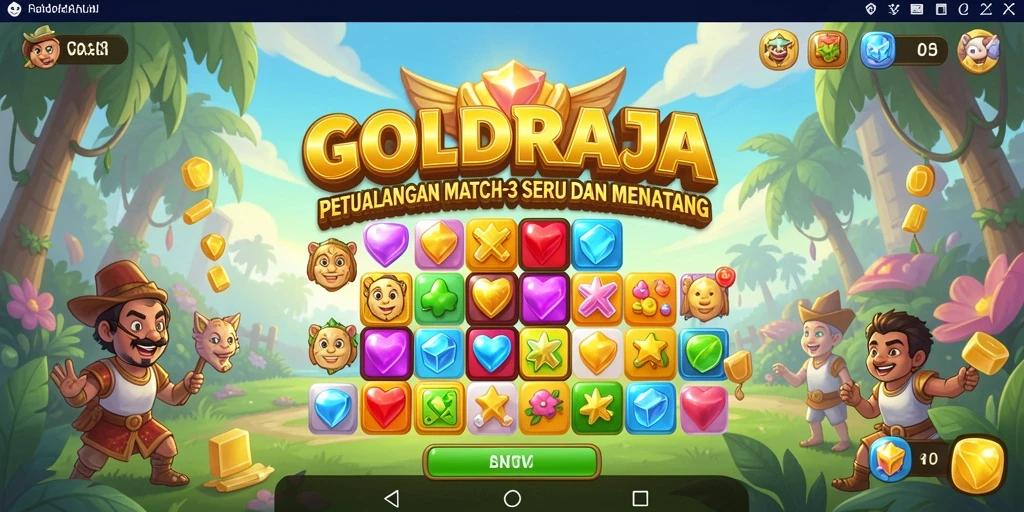 Gameplay seru dari GOLDRAJA menampilkan pencocokan item berharga.