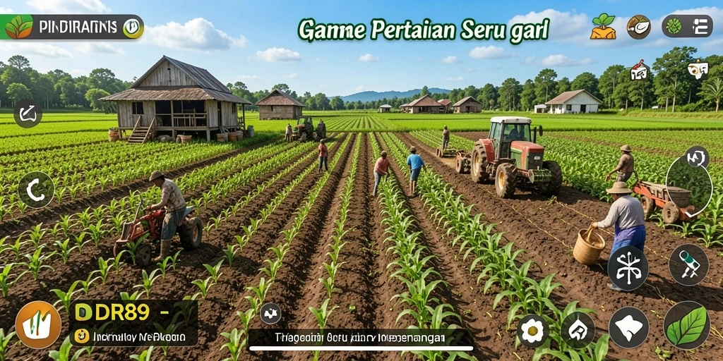 Screenshot IDR89 menunjukkan aktivitas seru bertani dengan berbagai tanaman.