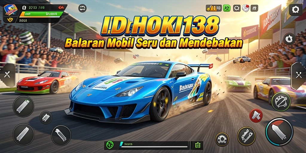 Tangkapan layar menunjukkan aksi balap mobil yang mendebarkan di IDRHOKI138.