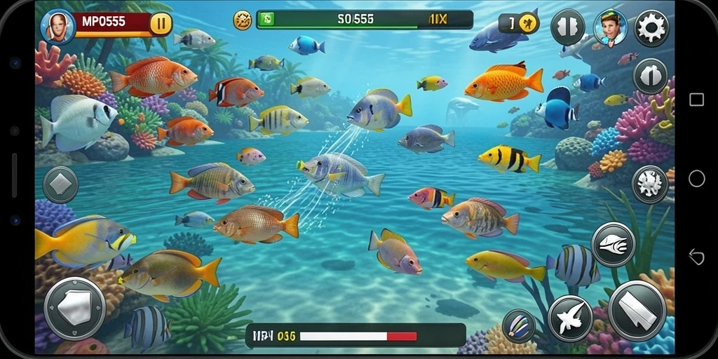 Tampilan gameplay seru di MPO555 dengan berbagai jenis ikan.