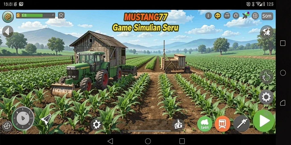 Tangkapan layar gameplay MUSTANG77 menunjukkan aktivitas pertanian yang menyenangkan.