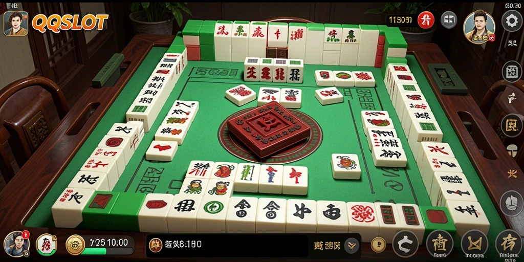Tampilan gameplay QQSLOT dengan ubin Mahjong yang elegan.